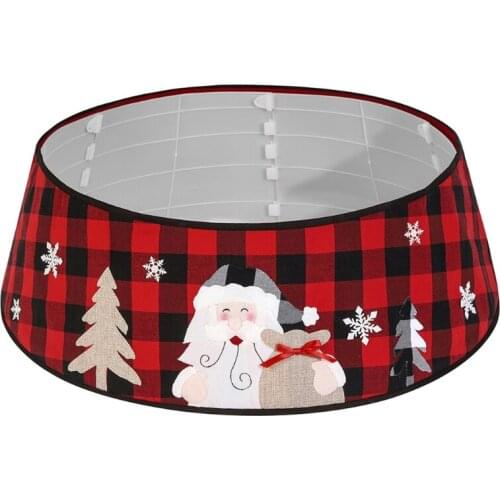 4XFA Christmas Tree Skirt Santa Claus Red and Black Plaid Base Collar Around Xmas New Year Decoration