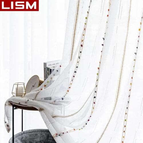 LISM Colorful Striped Curtain Tulle Curtains for Living Room Bedroom Embroidered Curtains for the Room Kitchen Window Treatment
