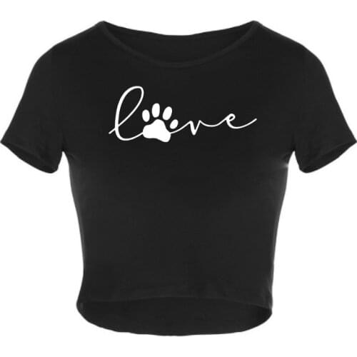 New Ladies Print LOVE Crop Top Slim Short Sleeves Casual Appliques Daily Tee