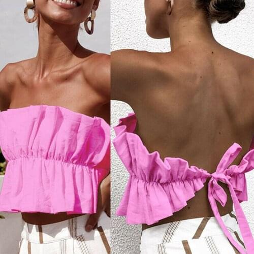 Women Sexy Strapless Sleeveless Mini Crop Tops Vest Camis Ruffles Stretch Short Tank Beach Clubwear Clothes Summer Daily Wear