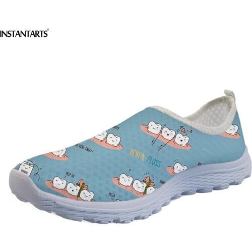 INSTANTARTS Tooth Family Printing Slip on Woman Flats Summer Quick Dry Beach Water Shoes Female Kids Sneakers Cute Dental Shoes