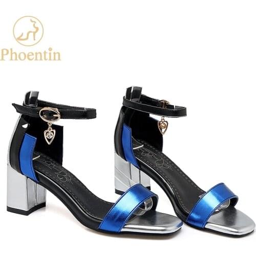 Phoentin ankle wrap buckle strap women sandals big size mixed colors crystal pendant sandalia square toe summer shoes 2019 FT260
