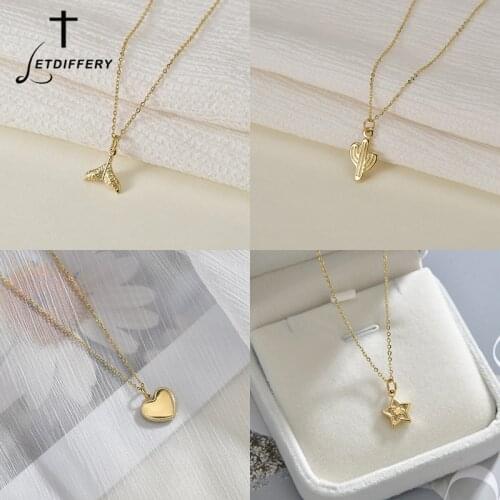 Letdiffery Fashion Vintage Mermaid Tail Star Cactus Heart Pendant Necklace Stainless Steel Women Wedding Party Jewelery Necklace