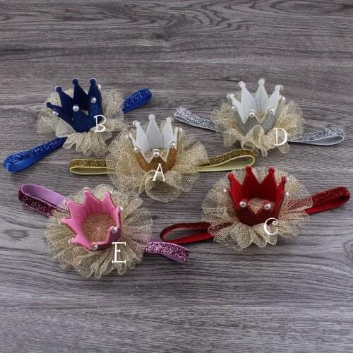 10pcs/lot 5colors Newborn Mini Felt Crown+Glitter Elastic Headband For Girls Hair Accessories Handmade Luxe Kids Headbands