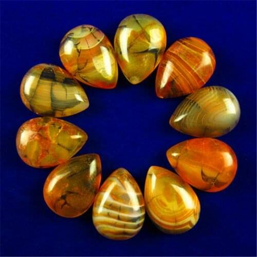 10Pcs/Lot Charms Yellow Dragon Veins Agate Stone Oval CAB CABOCHON Teardrop Bead 13*18*6mm For DIY Jewelry Clothes Accessories