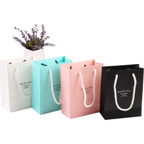 10pcs Paper Bag White Black Pink Aqua Color Gift Bag for Party Jewelry Package Good Quality Handle Shopping Bag