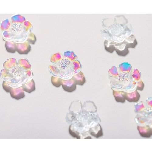 50pcs Aurora Flowers Nail Rhinestone AB Color/Transparent Beautiful Floral Jewelry Nail Art Decoration Resin Sequins Charms BZY6