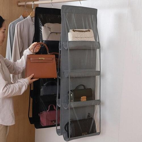 Hanging Storage Bag 8 Grids Non-woven Dust-proof Tote Bag Handbag Storage Organizer Pouch Double Sides Closet Rack Hangers
