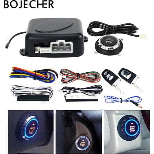 9Pcs Car Start Alarm Burglar Systems Engine Push One Start Stop Button Anti-theft PKE Keyless Entry System with Remote control