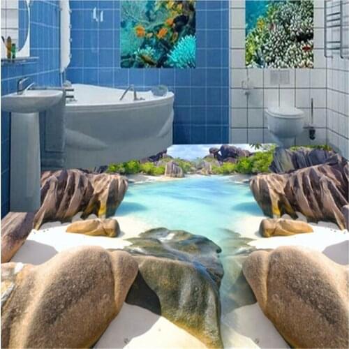 Beibehang custom background 3D marine world beach stones landscape three-dimensional floor tiles thick waterproof wearable pa