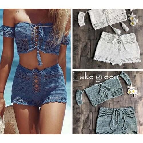 Free shipping hot sale womens sexy Bikini suit top quality Knitted swimsuit fashion ladies high waist Summer beach swimsuit