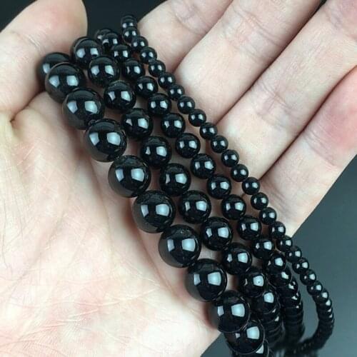 Natural Stone Black Agates Onyx Beads Smooth Round Loose Spacer Beads For DIY Jewelry Making Bracelet 15'' 4/6/8/10/12mm