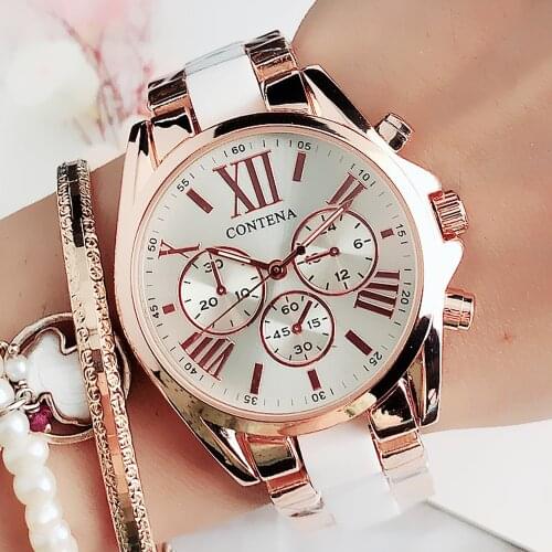 New White Ceramic Watches Women Geneva Quartz Wrist Watch Ladies Stainless Steel Wristwatches Womens Dress Watches Reloj Mujer