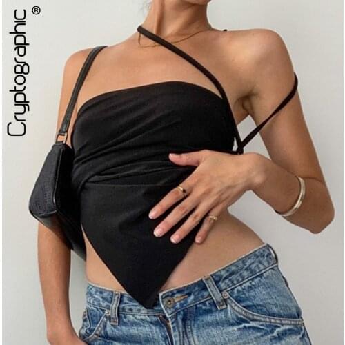Cryptographic Chic Fashion Black Sexy Straps Halter Crop Tops Elegant Backless Sleeveless Top Fashion Outfits Streetwear Clothes