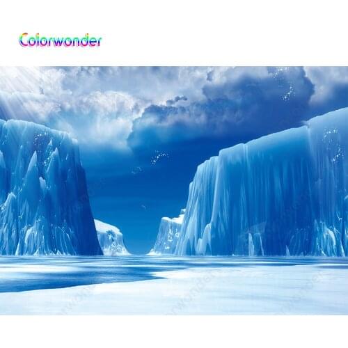 Photography High Blue Icebergs Ocean with White Snow Polar Region Natural Ice World Backgrounds Backdrops for Photoshoot Prop