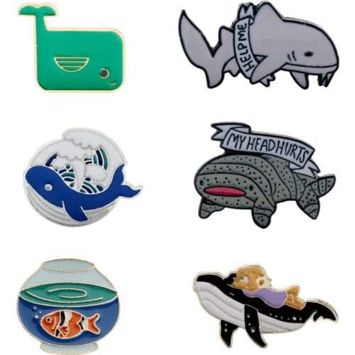 Go Surfing! Enamel Pins Blue Wave Iceberg Whale Shark Brooch Badge Denim Shirt Lapel Pin Cartoon Funny Jewelry Gift for Kids