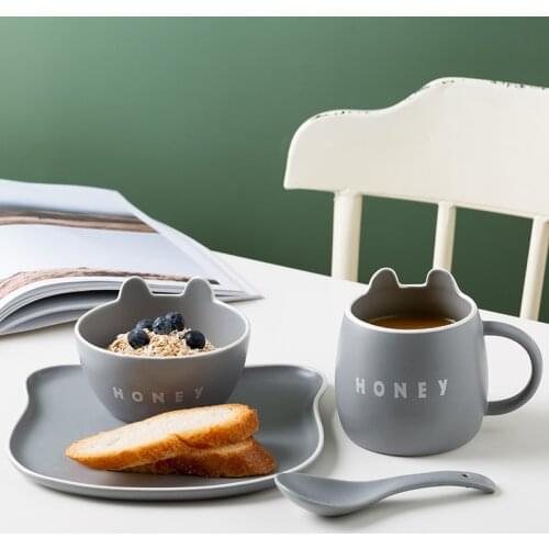 Nordic Cartoon Tableware Family Creative Ceramic Bowl Breakfast Cup Snack Plate Ins French Gift Set