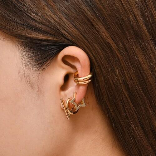 Korea Trendy Geometric Star Triangle Hoop Earrings for Women Fashion Round Circle Gold Color Metal Small Earrings Jewelry Gifts