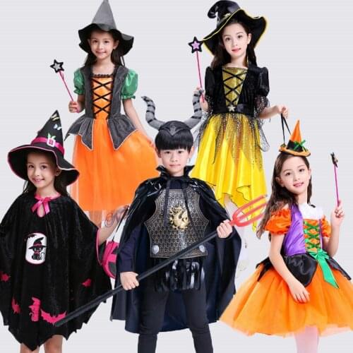 Halloween Cosplay Costume Magic Witch Child Kids Witch Elf Performance Costume Masquerade Party Dress Costume For Girls