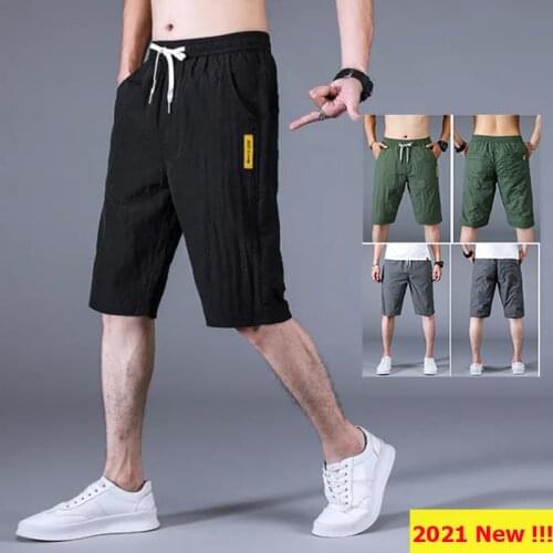 Knee Length Summer Sport Pants Men Casual Light-weight Cool Mens Streetwear Comfort Jogging Short Pants 2021 Mens Clothing