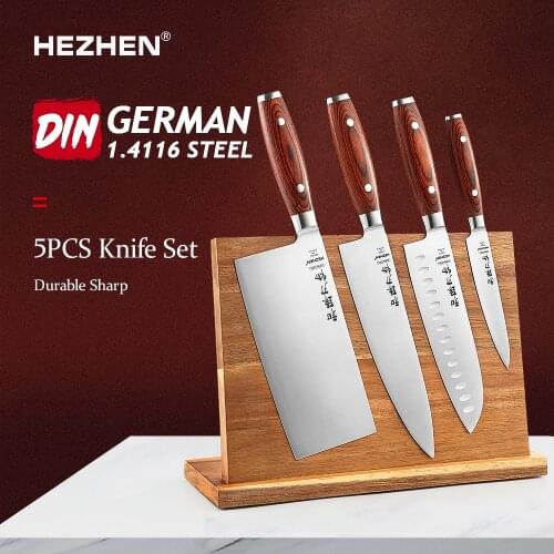 HEZHEN 5PC knife Set Magnetic Knife Holder Stainless Steel Kitchen Tools Cook Chef Knives Basic Series
