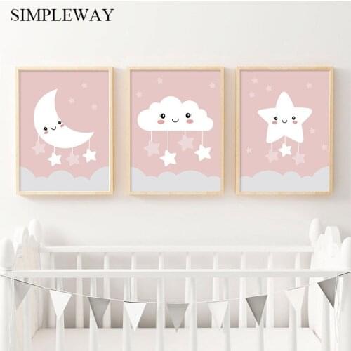 Moon Star Minimalist Wall Art Picture Child Poster Nordic Canvas Baby Nursery Print Cartoon Painting Girl Boy Bedroom Decoration