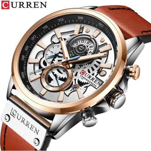 CURREN Mens Sport Watch 2020 Top Brand Fashion Practical Gift Leather Wristwatch Analogue Japan Quartz Chronograph with Calendar