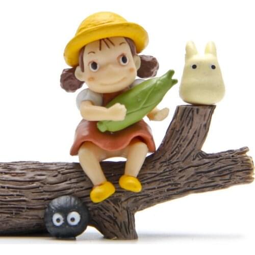Girl Hold Corn Totoro Set Miniature Fairy Garden Home Houses Decoration Mini Craft Micro Landscaping Decor DIY Accessories