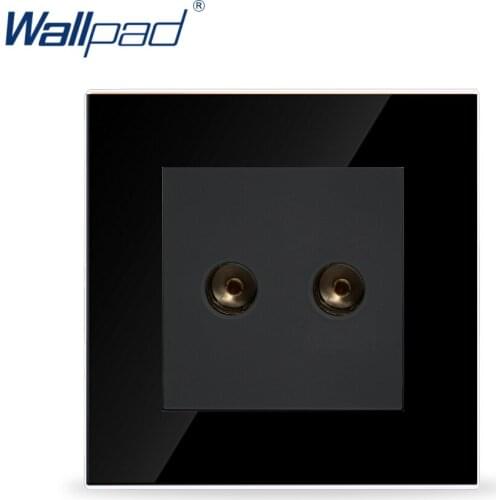 Double TV Socket Wallpad Black Crystal Glass 110V-220V 86*86mm UK EU European Dual Television Jack Wall Socket