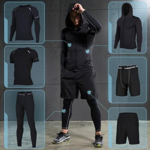 2018 New Mens Running Sets Compression Basketball Soccer Sports Suit Gym Fitness Trainning Suits Running Jogging Tights Clothes