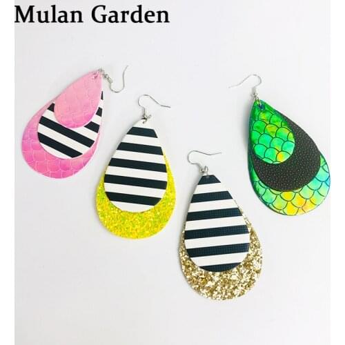 M&G New Fashion Glitter Zebra PU Leather Earrings Multilayers Water Drop Earring Fashion Jewelry Women Accessories Hot Sale Gift