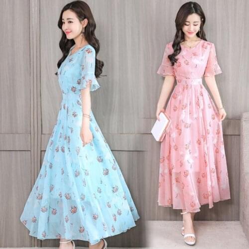 New High-End Ladies Beautiful Long Skirts Are Slimming Printed Chiffon Trendy Fashion Dresses