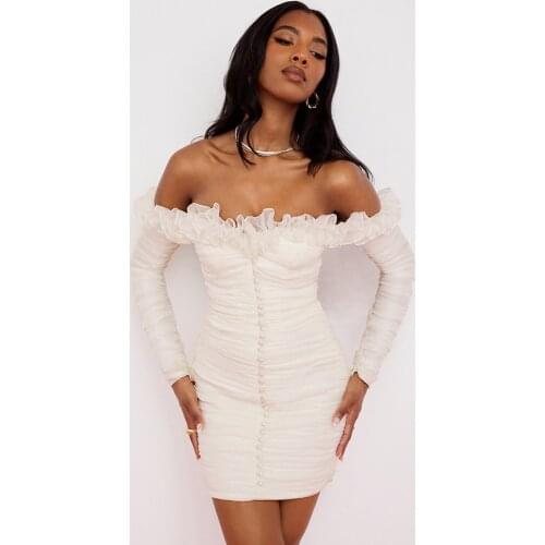 Bodycon Dress Women Party Dress Mini 2021 New Arrivals Ruffle Dress House of Cb White Celebrity Evening Club Dress High Quality