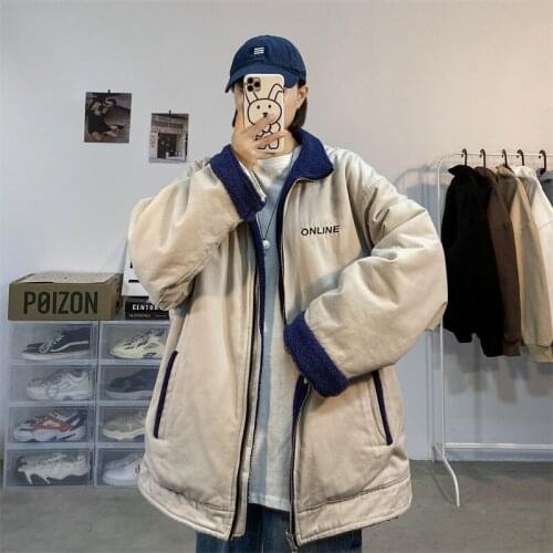 Autumn Winter Mens Casual Loose Lambswool Lining Parkas Coat Thick Warm Z35