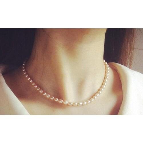 5x6mm white pink purple oval rice pearl choker necklace natural freshwater pearl Woman Jewelry 43cm 17