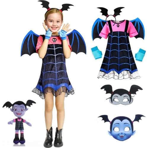 Vampirina Cosplay Dress Girl Kids Princess Copalsy Dress Up Costume Halloween Costume Carnival Party Disguise Mask Headband JYF