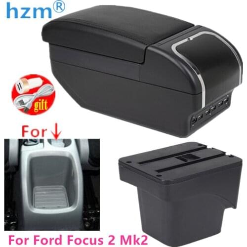 Car Armrest Box For Ford Focus 2 Mk2 2005-2011 Rotatable Center Centre Console Storage Box with Ashtray Cup holder Retractable