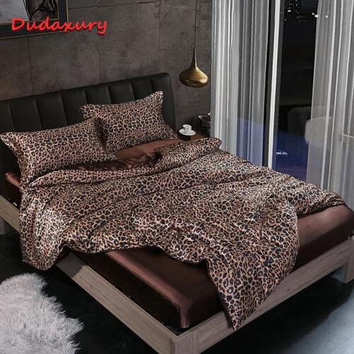 Dudaxury Leopard Print Duvet Cover 3/4pcs Bedding Set Super Soft Silky Sheet Mattress Cover Queen King Duvet Cover Bed Cover