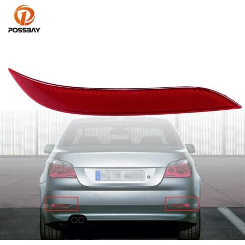 POSSBAY Car Rear Bumper Reflector Strip Red Warning Light Cover 63146915040 for BMW 5 Series E60 Sedan 2003-2007 Pre-facelift