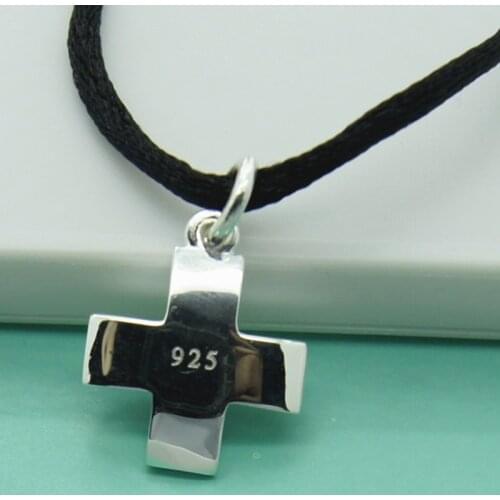 Religious Belief Cross Pendant Necklace 925 Silver Necklace Black Rope With Chain Men & Women Jewelry