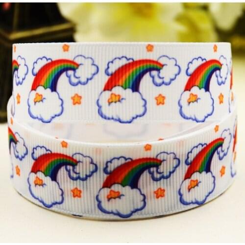 22mm 25mm 38mm 75mm Rainbow Cartoon printed Grosgrain Ribbon party decoration 10 Yards X-03428
