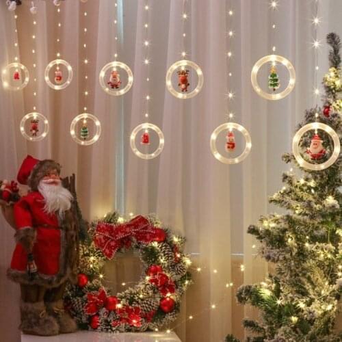 Christmas Santa Claus Elk Bell Snowman LED Fairy String Lights Christmas Gifts New Year Party Curtain Decoration Lighting