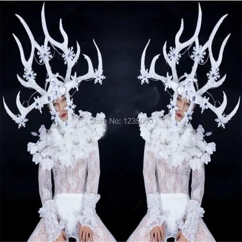 Christmas LED costumes mens dance luminous clothes white glowing singer show wears club led headdress party dj pants light stage