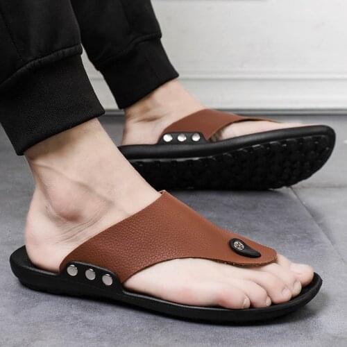 Summer Rome Mens Slippers Flip Flop Beach Slipper Comfortable T-strap Open Toe Slipper Mens Sandals Pu Spliced Shoes Men