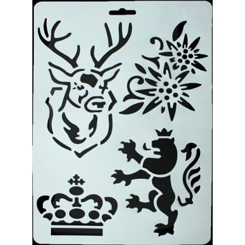 DIY Scrapbook Crown Flowers Shelter Template Baking Kitchen Decorating Cake Stencil Spray Template Lion Deer Embossing Folders