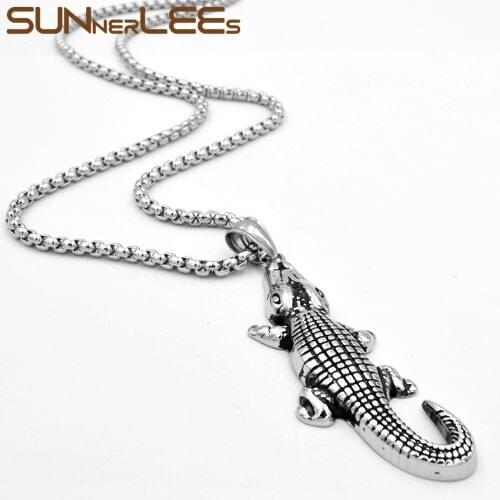 SUNNERLEES 316L Stainless Steel Pendant Necklace Punk Crocodile Link Chain Men Women Fashion Jewelry Gift SP29