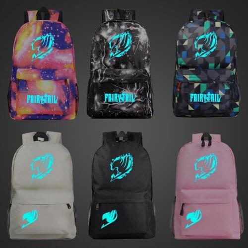 Anime Blue Light Luminous Cartoon Fairy Tail Boy Girl Book School bag Women Bag pack Teenagers Schoolbags Men Student Backpack