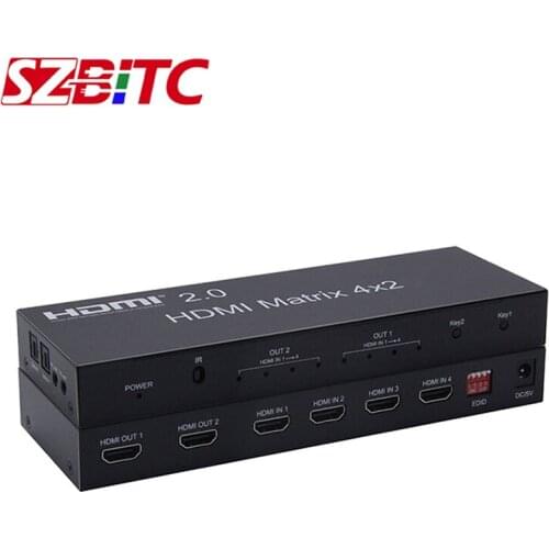 SZBITC HDMI Matrix 4x2 HDMI2.0 Switch 4 in 2 out Splitter 4K@60Hz EDID Audio in&out Extractor For Monitor Projector
