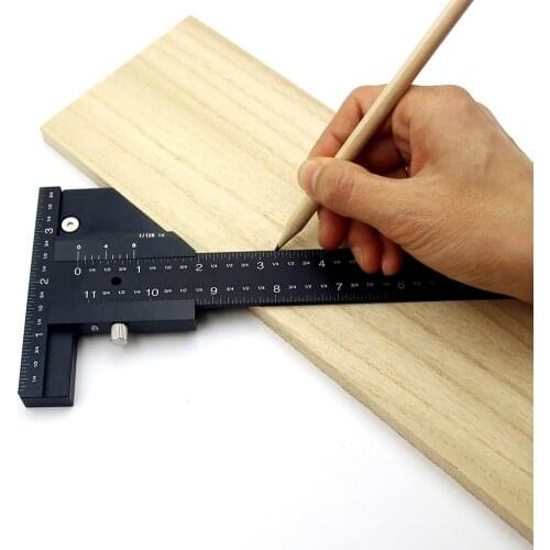 T Type Ruler Scribing Marking Gauge Multifunction Woodworking Scribe High Precision Metric Inch Aluminum Alloy DIY Accessories