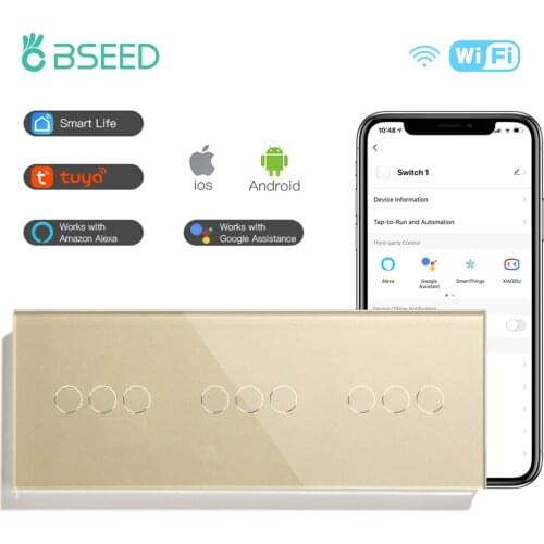 BSEED 9Gang 1/2/3Way Smart Wall Light Switches Tuya Switches Wifi Wireless App Control Touch Switches EU Standard Glass Panel